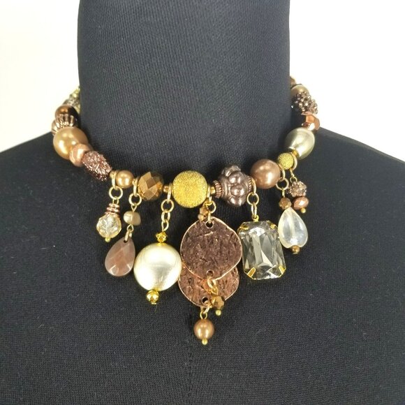Treska Gold Mixed Metallic Beaded Choker Necklace Earring Bracelet Set Boho - Picture 1 of 12